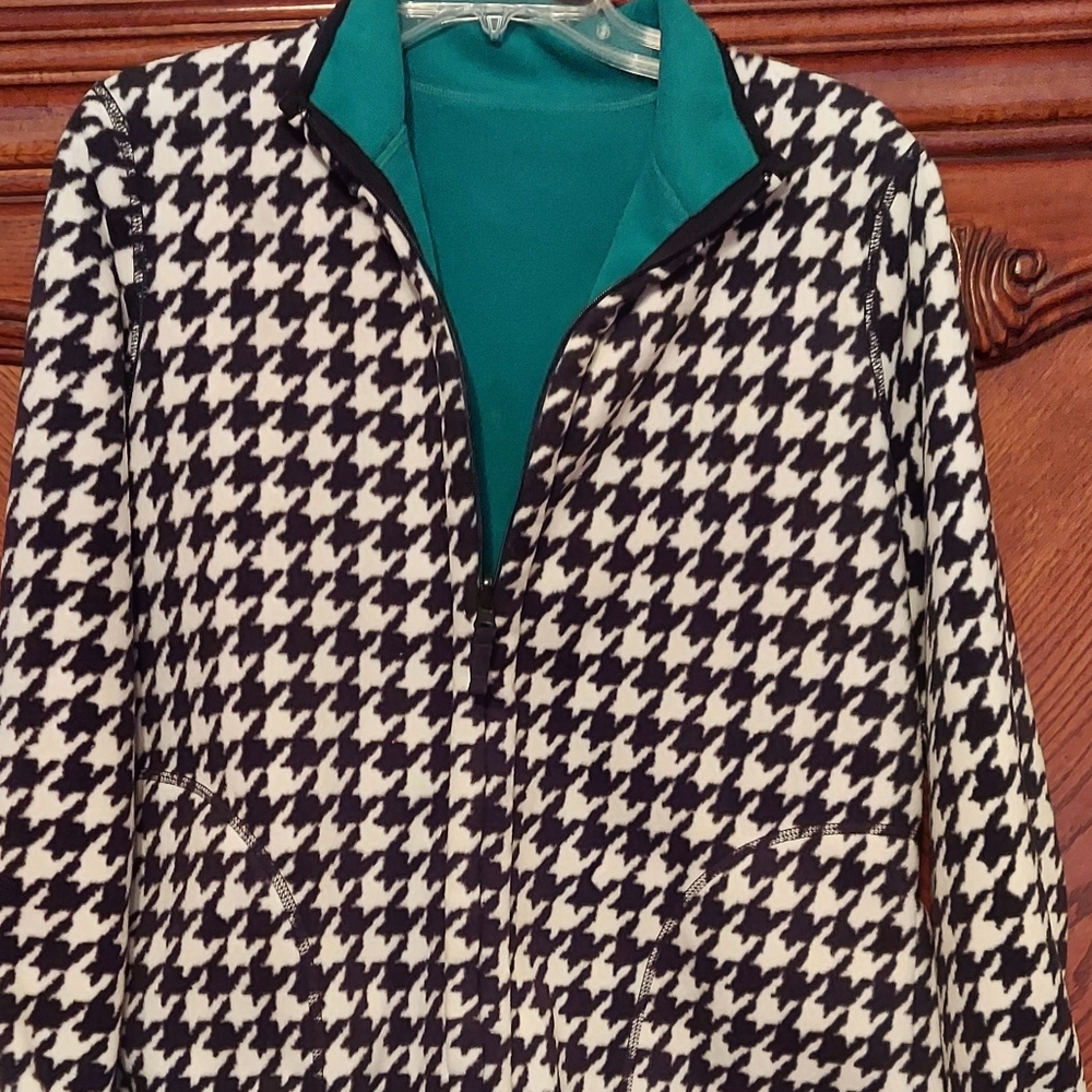 Houndtooth reversible jacket.